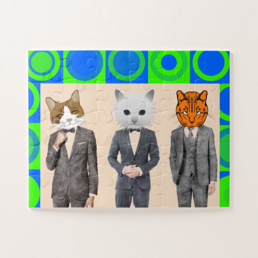 スーツを着た猫おもしろいパズル ジグソーパズル (横)