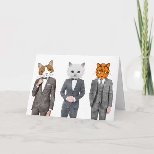 スーツを着た猫誕生日カード カード (正面)