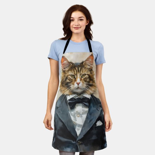 スーツを着た猫 エプロン (着用した状態)