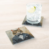 スーツを着た猫 ガラスコースター (アングル)