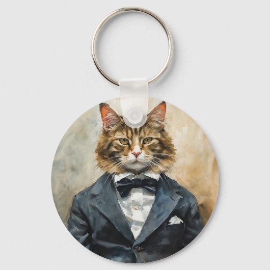 スーツを着た猫 キーホルダー (正面)