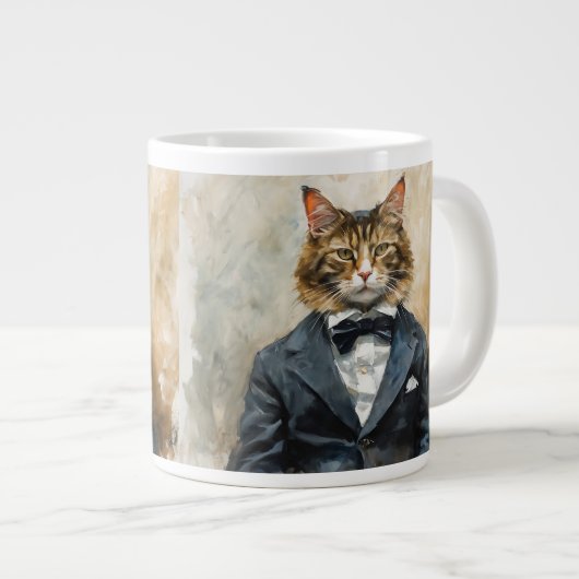 スーツを着た猫 ジャンボコーヒーマグカップ (正面右)