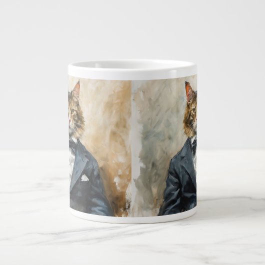 スーツを着た猫 ジャンボコーヒーマグカップ (正面)