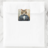 スーツを着た猫 スクエアシール (バッグ)