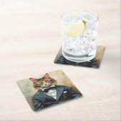 スーツを着た猫 スクエアペーパーコースター (インサイチュ)