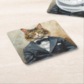 スーツを着た猫 スクエアペーパーコースター (アングル)