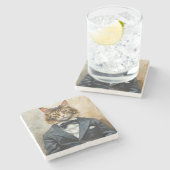 スーツを着た猫 ストーンコースター (横)