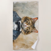 スーツを着た猫 ビーチタオル (正面)