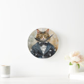 スーツを着た猫 ラウンド壁時計 (ホーム)