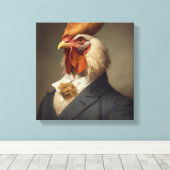 スーツを着た鶏 |動物アート |スーツの中の動物 キャンバスプリント (インサイチュ (ウッドフロア))