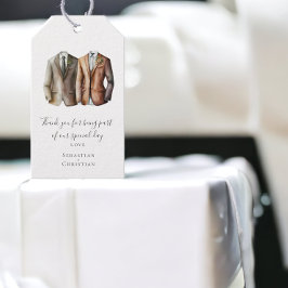 スーツを着た2つのパーソナライズされたゲイ結婚ズ ギフトタグ