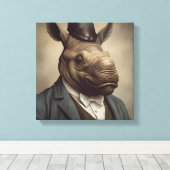 スーツを着てサイ |動物アート |スーツの中の動物 キャンバスプリント (インサイチュ (ウッドフロア))