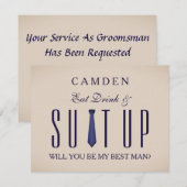 スーツアップ！あなたが私のベストマンになってくれる？グリッター招待状 招待状 (正面/裏面)