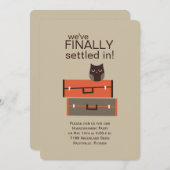 スーツケースとフクロウ引っ越し祝いパーティー 招待状 (正面/裏面)