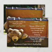 スーツケースにテディベア赤ちゃんシャワー招待状 案内状 (正面/裏面)