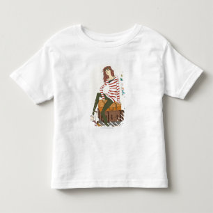 スーツケースに座っている若い女性のポートレート トドラーTシャツ