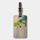 スーツケースの荷物のラベルを持つ緑カエル ラゲッジタグ (正面縦)