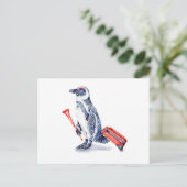 スーツケースを持つアフリカペンギン ポストカード (スタンド正面)