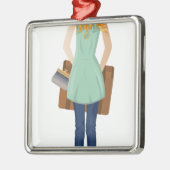 スーツケースを持つブロンドの女性 メタルオーナメント (左)