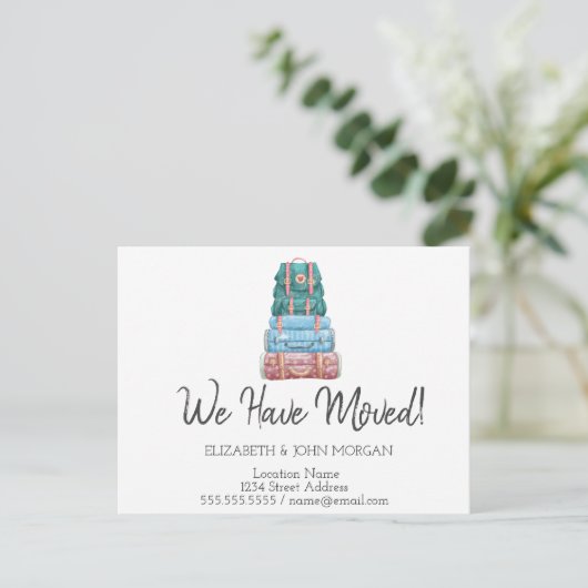 スーツケースを新しい住所に移した 案内ポストカード (スタンド正面)