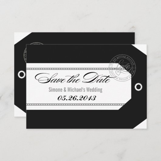 スーツケースタグ Save the Dates クラシック ブラック&ホワイト セーブザデート (正面/裏面)