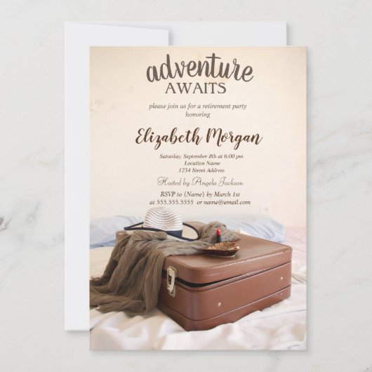 スーツケース 帽子 口紅 引退パーティー 招待状 (正面)