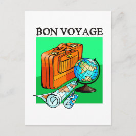 スーツケース、荷物、地図と地球：ボンボヤージュ！ ポストカード