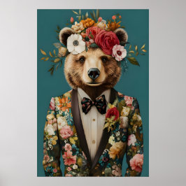 スーツ姿のクマのポスター, クマの肖像画, クマの油絵 ポスター
