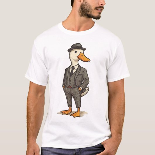 スーツ姿のダンディなアヒル - 紳士アヒル Tシャツ (正面)