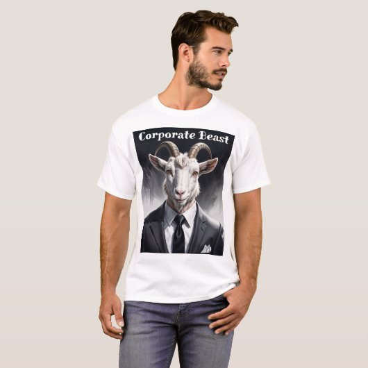 スーツ姿のヤギのシュールなキャラクター Tシャツ (正面フル)