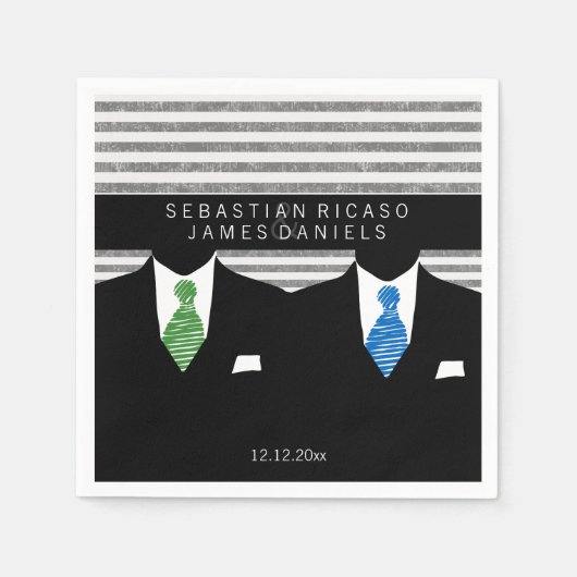 スーツ氏とグリーン・ブルー・タイズゲイ結婚ズ スタンダードカクテルナプキン (正面)