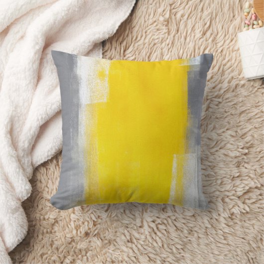 「スーツ」の灰色および黄色の抽象美術の枕 クッション (ブランケット)