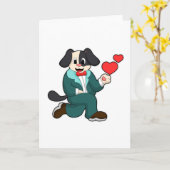 スーツ&ネクタイを持つ新郎犬 カード (黄色い花)