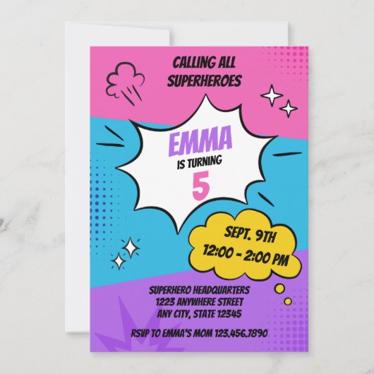 スーパガーリーーヒーロー誕生日 招待状 (正面)
