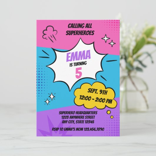 スーパガーリーーヒーロー誕生日 招待状 (スタンド正面)