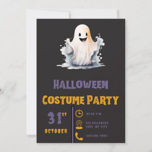 スーパーかわいいおばけ モダン ブラック ハロウィン 招待状