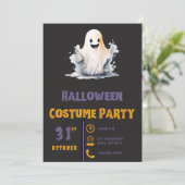 スーパーかわいいおばけ モダン ブラック ハロウィン 招待状 (スタンド正面)