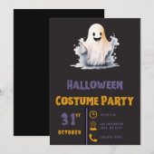 スーパーかわいいおばけ モダン ブラック ハロウィン 招待状 (正面/裏面)