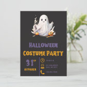 スーパーかわいいおばけ モダン ブラック ハロウィン 招待状 (スタンド正面)