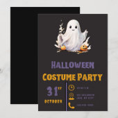 スーパーかわいいおばけ モダン ブラック ハロウィン 招待状 (正面/裏面)