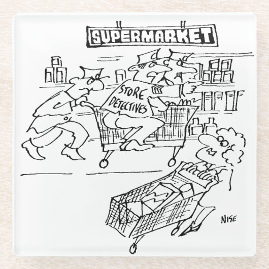 スーパーに刑事を置く ガラスコースター (正面)