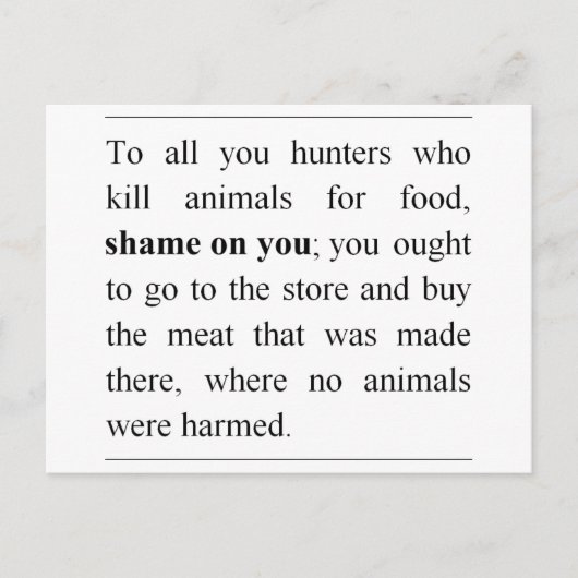スーパーの肉売り場で動物は傷つけないのか？ ポストカード (正面)