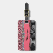 スーパーガーリーピンクグリッターエキゾチックレオパードプリント ラゲッジタグ (正面縦)