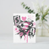 スーパーガールがこぼれ落ち、走り書きのコラージュ ポストカード (スタンド正面)