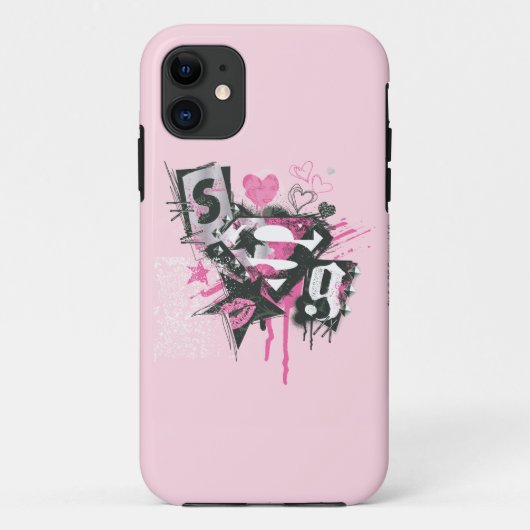 スーパーガールがこぼれ落ち、走り書きのコラージュ Case-Mate iPhoneケース (裏面)
