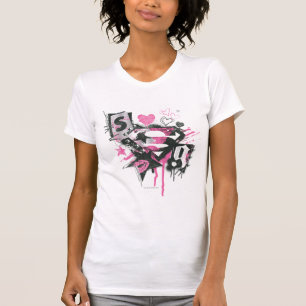 スーパーガールがこぼれ落ち、走り書きのコラージュ Tシャツ
