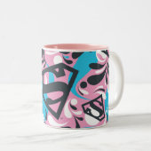 スーパーガールのカラースプラッシュ渦パターン6 ツートーンマグカップ (正面右)
