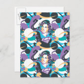 スーパーガールのカラースプラッシュ渦巻きパターン5 ポストカード (正面/裏面)