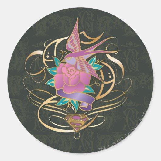 スーパーガールの鳥と花 ラウンドシール (正面)