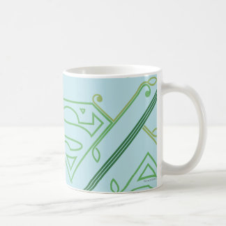 スーパーガールグリーンつる植物ロゴパターン コーヒーマグカップ